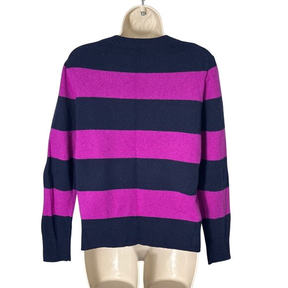 J. Crew Wide Stripe Navy and Pink/Purple Wool Blend Sweater Size M - Picture 2 of 6